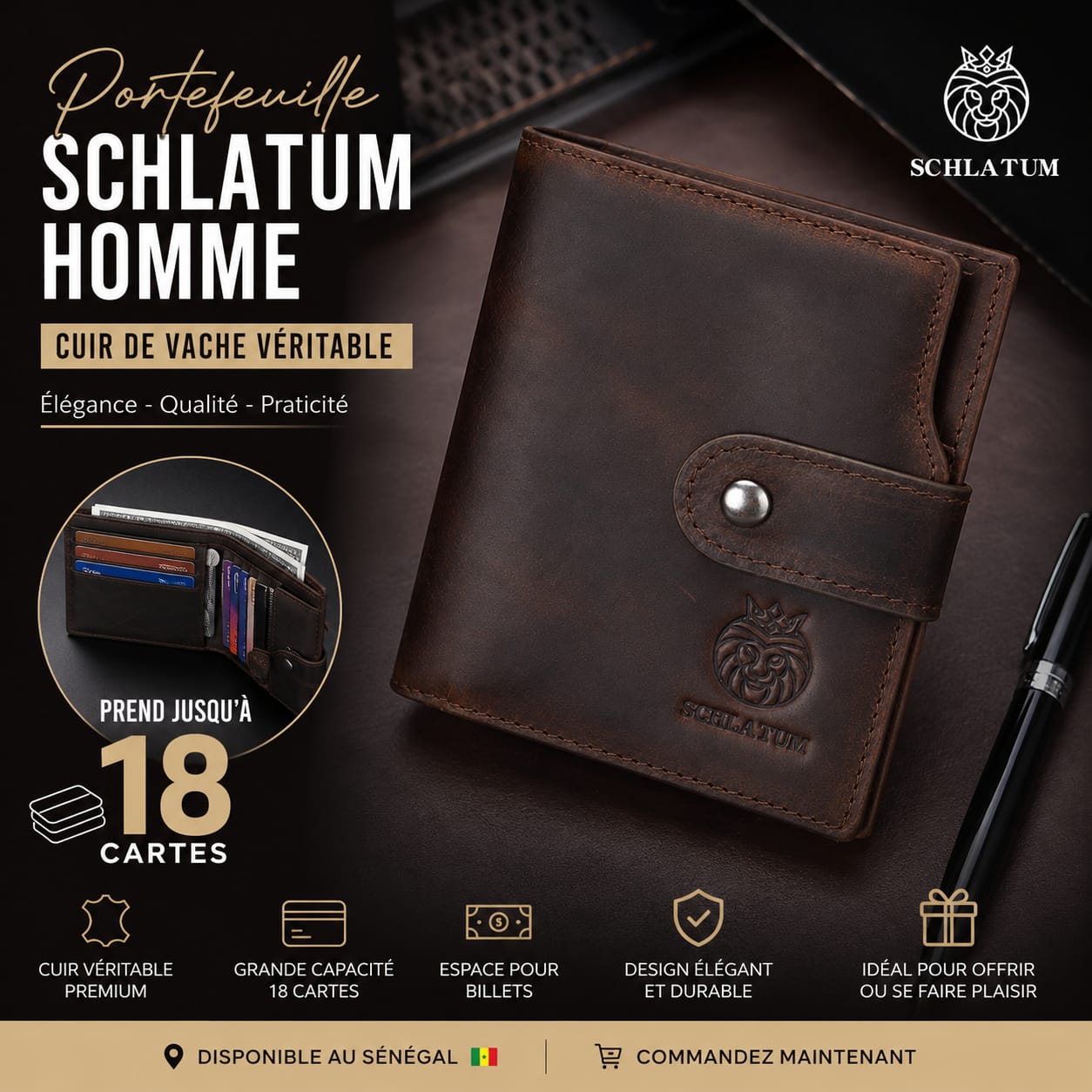 Portefeuille Schlatum en cuir véritable
